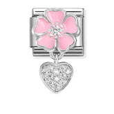 Nomination Composable Classic Link 331814/01 Pink Flower and Heart CZ Charm in 925 Silver